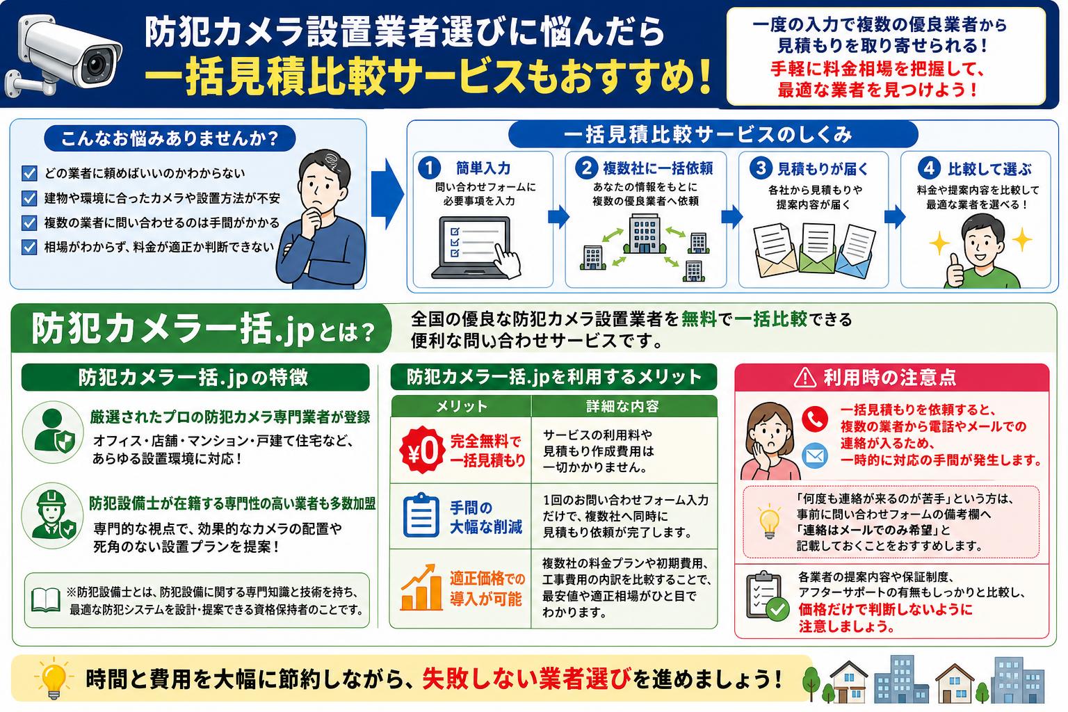 防犯カメラ設置業者選びに悩んだら一括見積比較サービスもおすすめ!