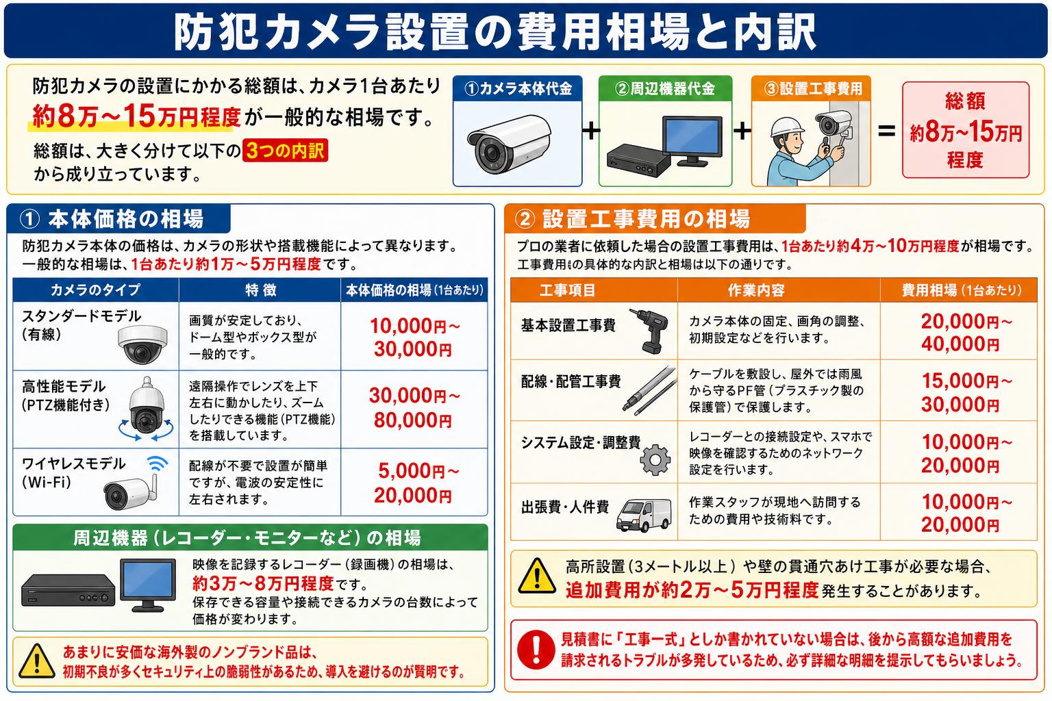 防犯カメラ設置の費用相場と内訳