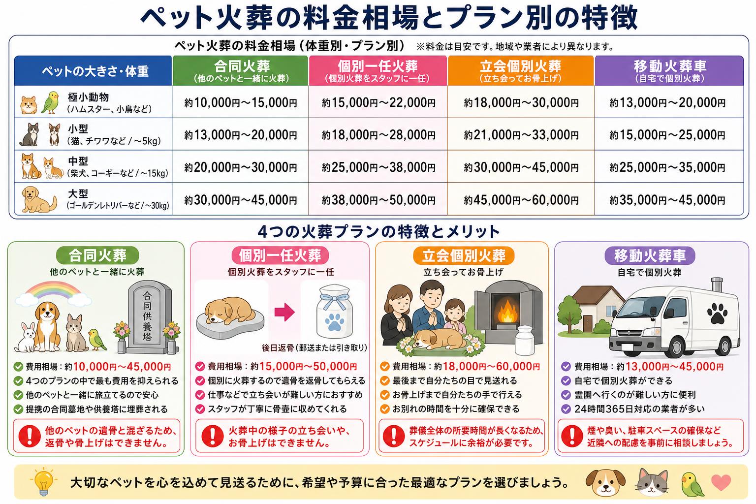 ペット火葬の料金相場とプラン別の特徴
