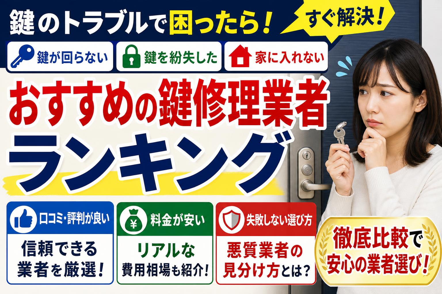 鍵の修理業者おすすめランキング！口コミ・評判の良い安くて信頼できる人気業者を比較