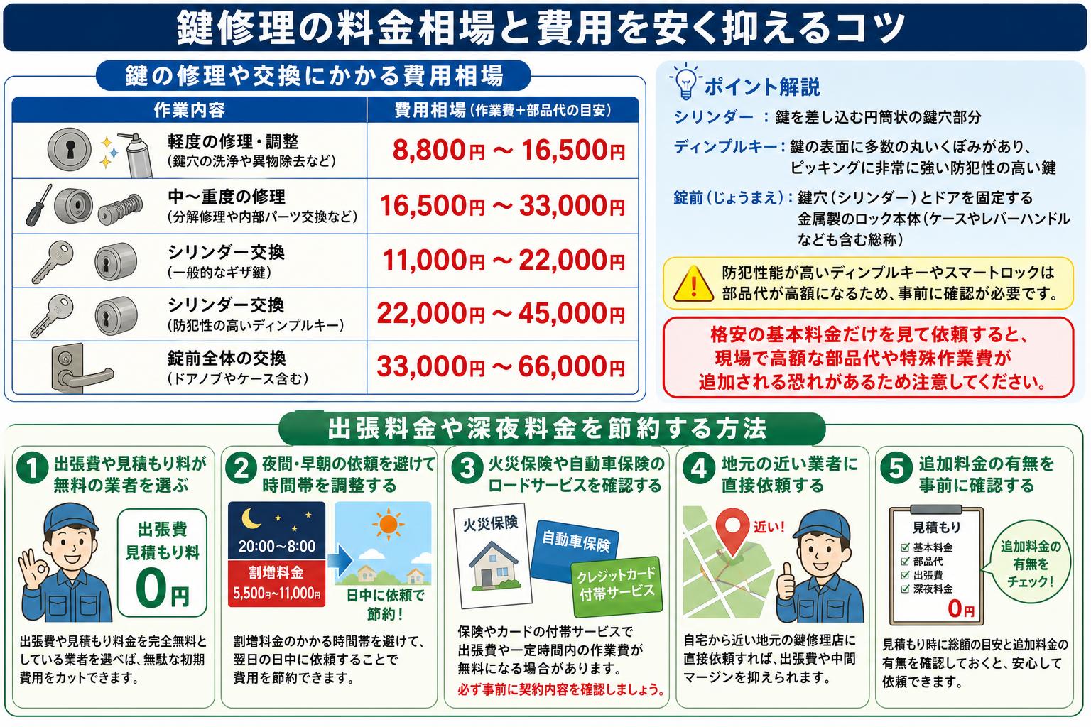 鍵修理の料金相場と費用を安く抑えるコツ