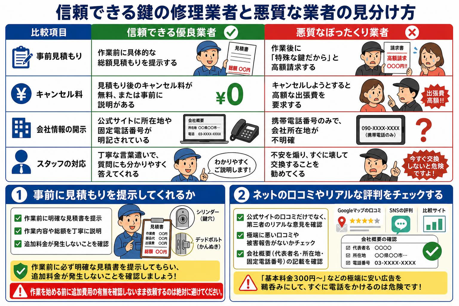 信頼できる鍵の修理業者と悪質な業者の見分け方