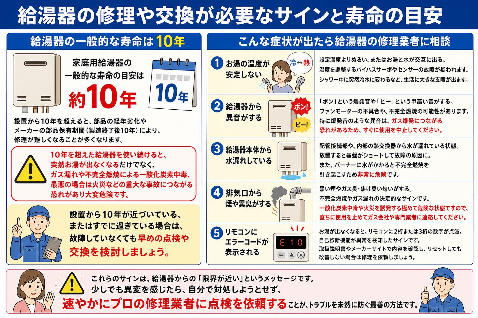 給湯器の修理や交換が必要なサインと寿命の目安