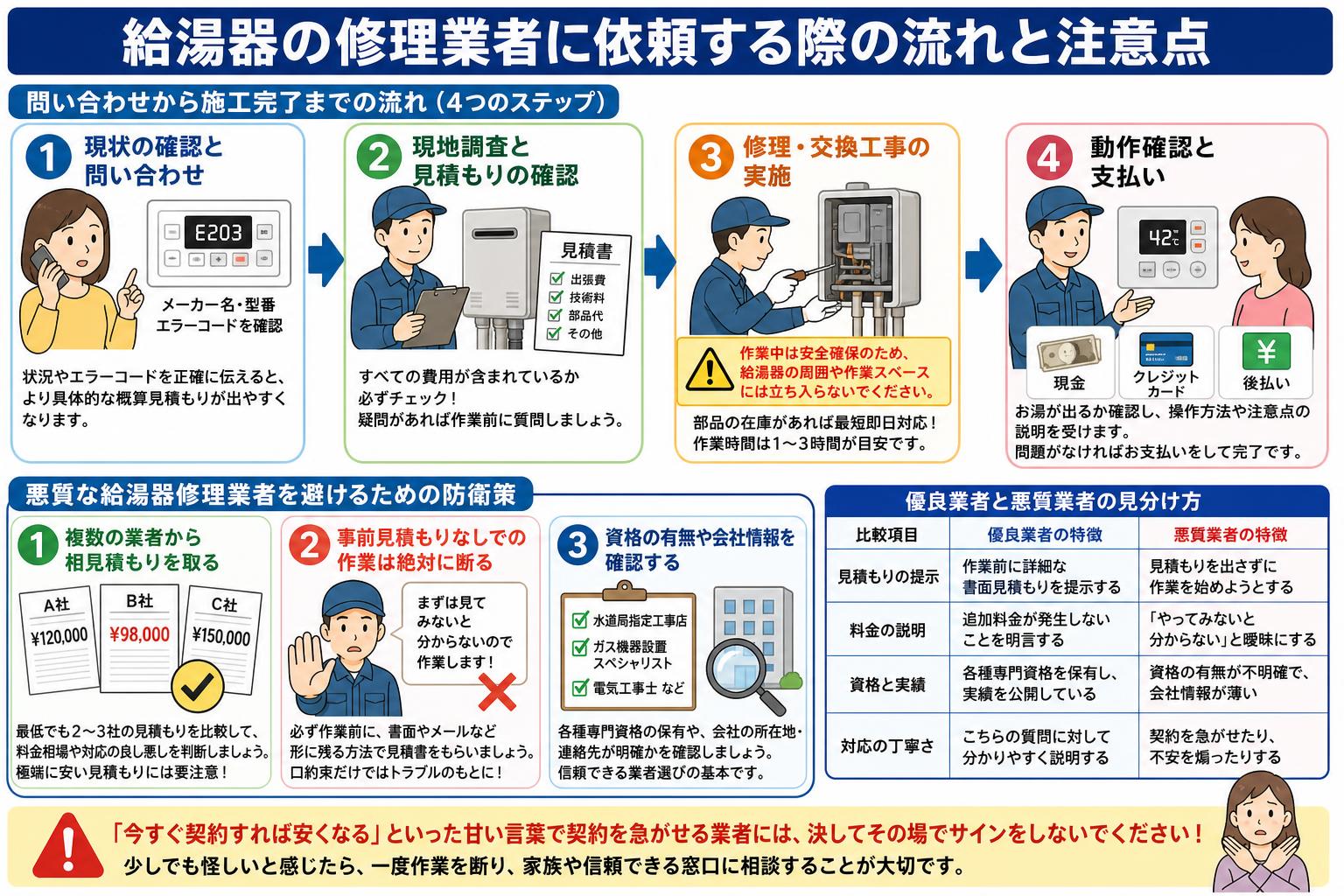 給湯器の修理業者に依頼する際の流れと注意点