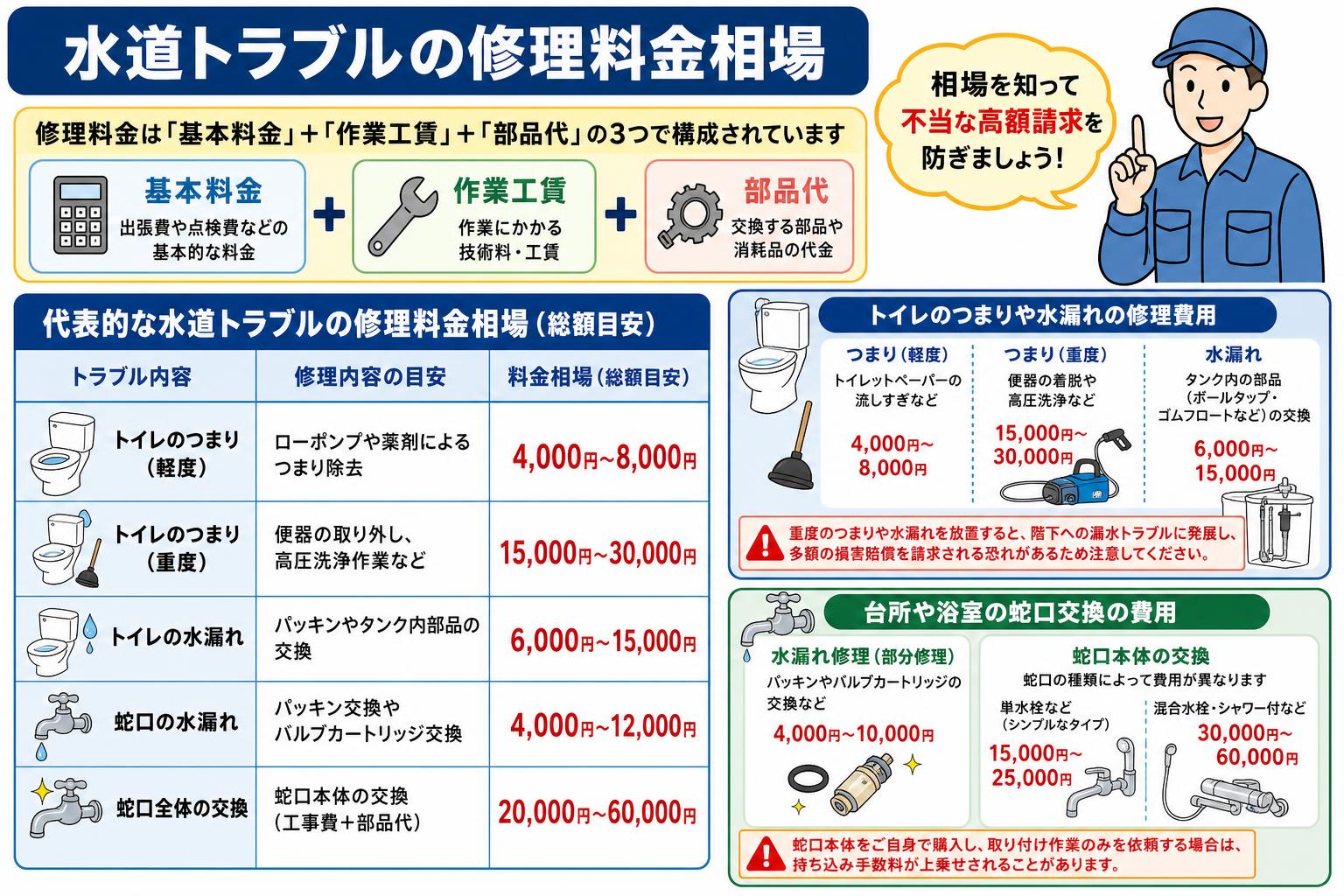 水道トラブルの修理料金相場