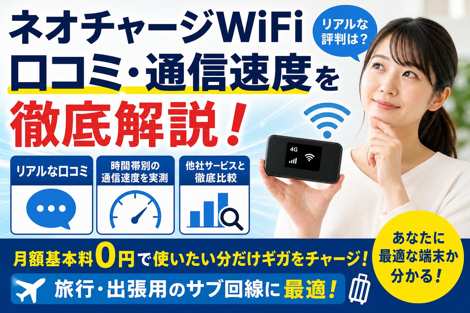 ネオチャージWiFiの口コミ・評判は？速度の実測値とメリット・デメリットを徹底比較